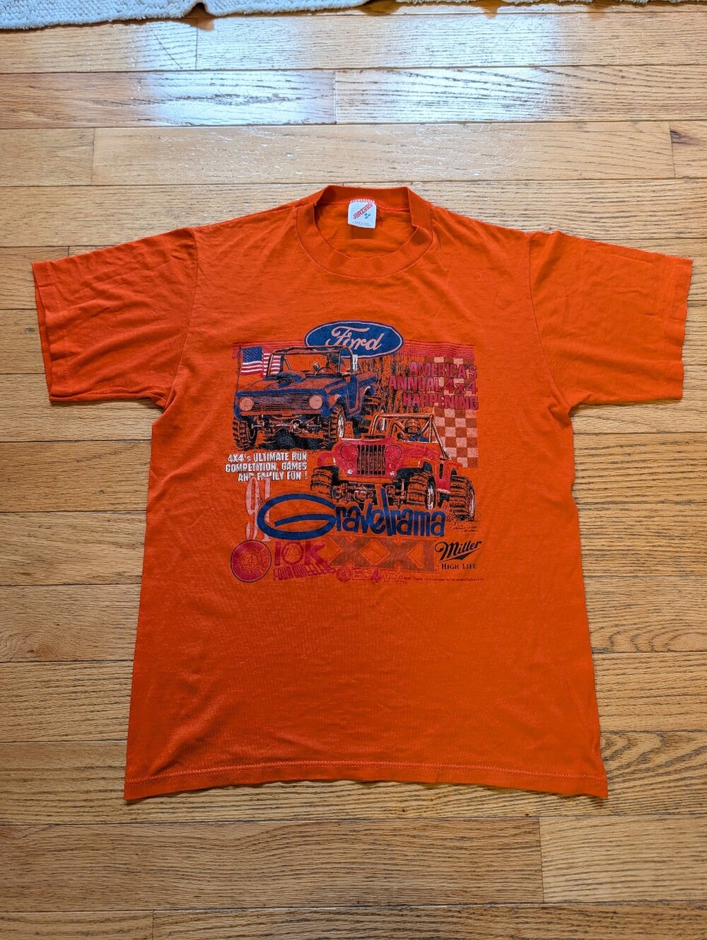 Rare Vintage 90s Ford Truck Miller Beer Gravelrama Promo T-shirt USA Graphic Vtg